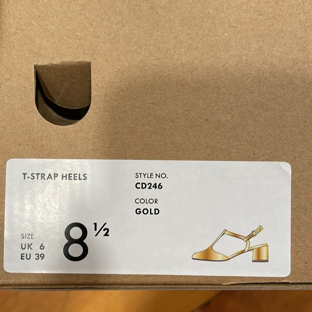 Shoe J Crew Ankle T- Strap Heel Gold NIB NEW size 8 1/2 - Picture 16 of 17